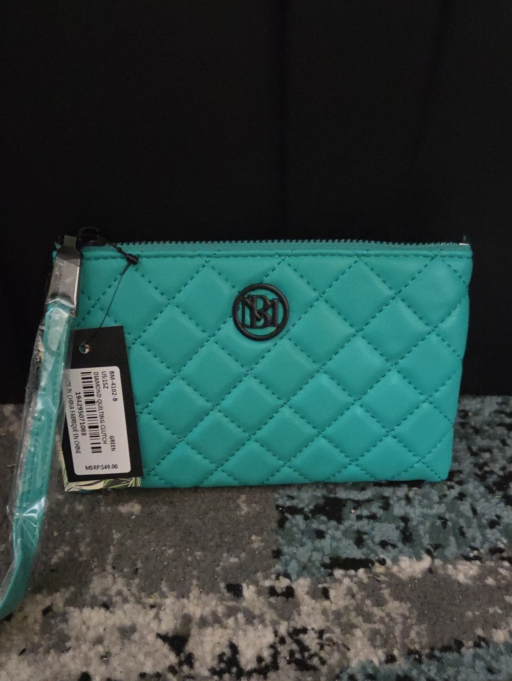 Badgley Mischka Quilted Teal Wristlet Clutch